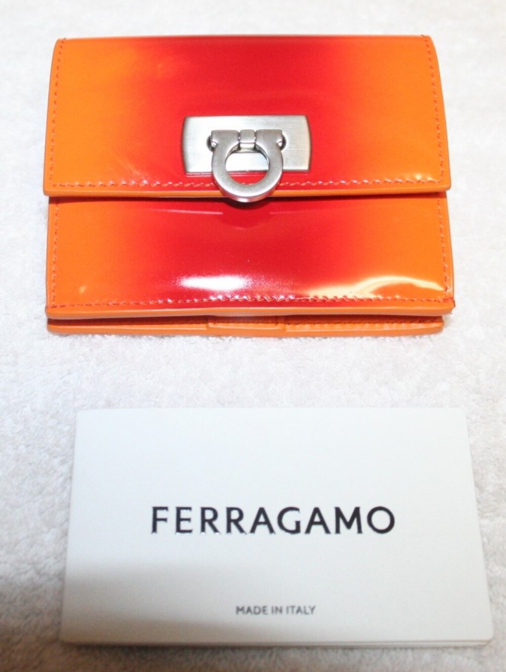 Ferragamo rare sample wallet! Orange red leather wallet w/box & authentication.